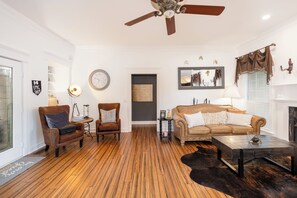 TV, fireplace, video games, music library