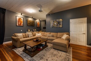 TV, fireplace, video games, music library