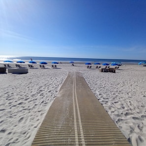 Beach nearby, sun loungers