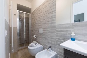 Regadera, secadora de cabello, bidet, toallas 