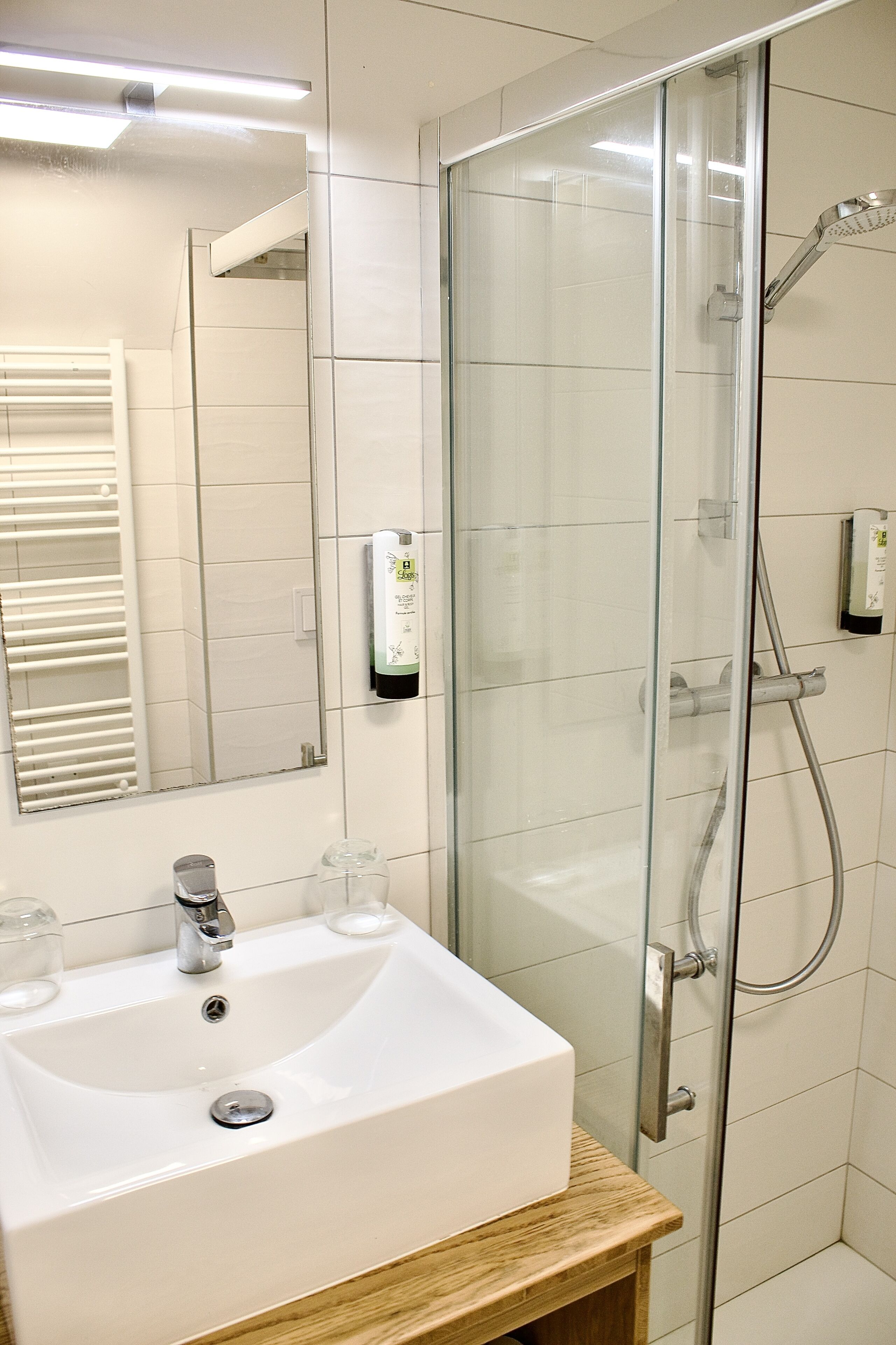 Secadora de cabello, toallas, shampoo, papel de baño 