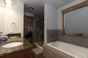 Bathtub, hair dryer, towels, soap