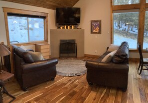 Smart TV, fireplace, DVD player, stereo