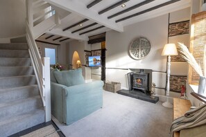 TV, fireplace - Oyster Catcher Cottage - Harbour Bowl, Sea Views (Brixham)