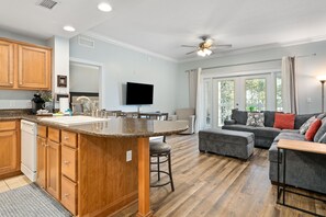 Flat-screen TV, DVD player