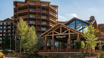 A multi-story hotel with a prominent Westgate sign, balconies, and a stone facade.