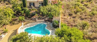 Villa near Mojacar, Almeria, Spain overlooking a lush valley.