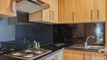 Fridge, oven, coffee/tea maker, electric kettle