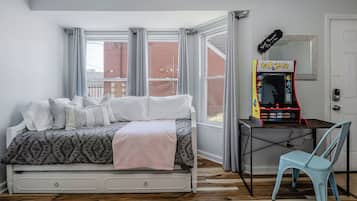 2 bedrooms, desk, iron/ironing board, travel cot