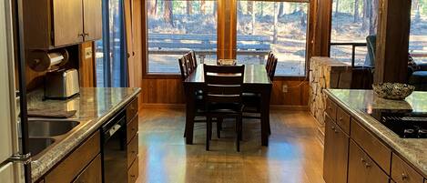 Fridge, microwave, dishwasher, coffee/tea maker