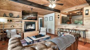 Smart TV, fireplace, video games, foosball