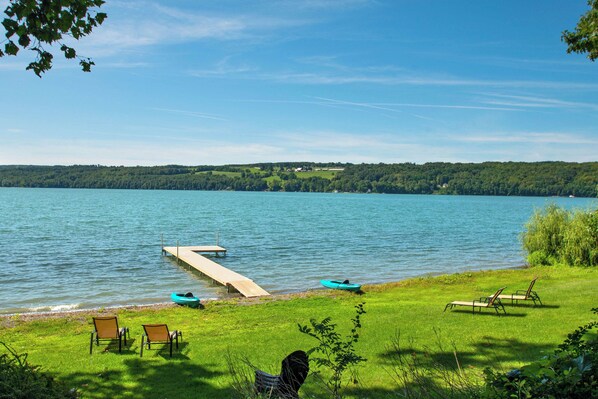 On the beach, sun loungers, beach towels