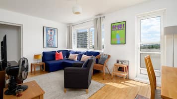 Flat-screen TV, books