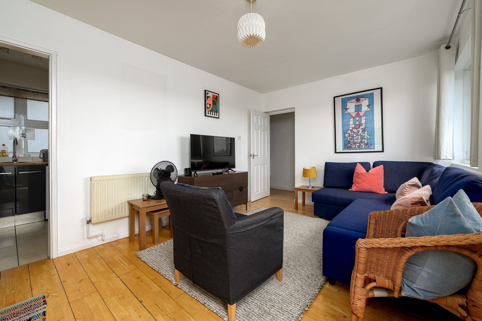 Flat-screen TV, books