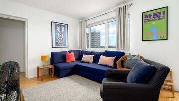 Flat-screen TV, books