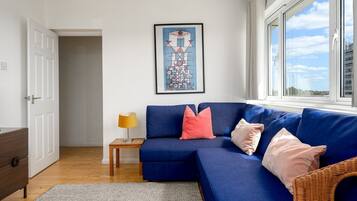 Flat-screen TV, books