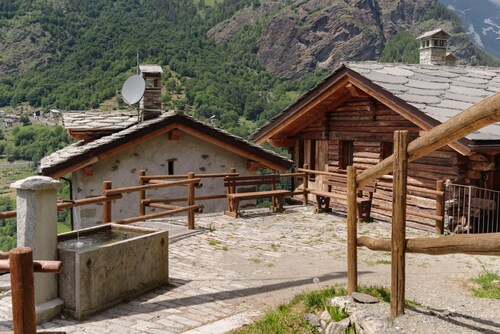 Characteristic rustic-style rascard in an panoramic hamlet with Matterhorn view