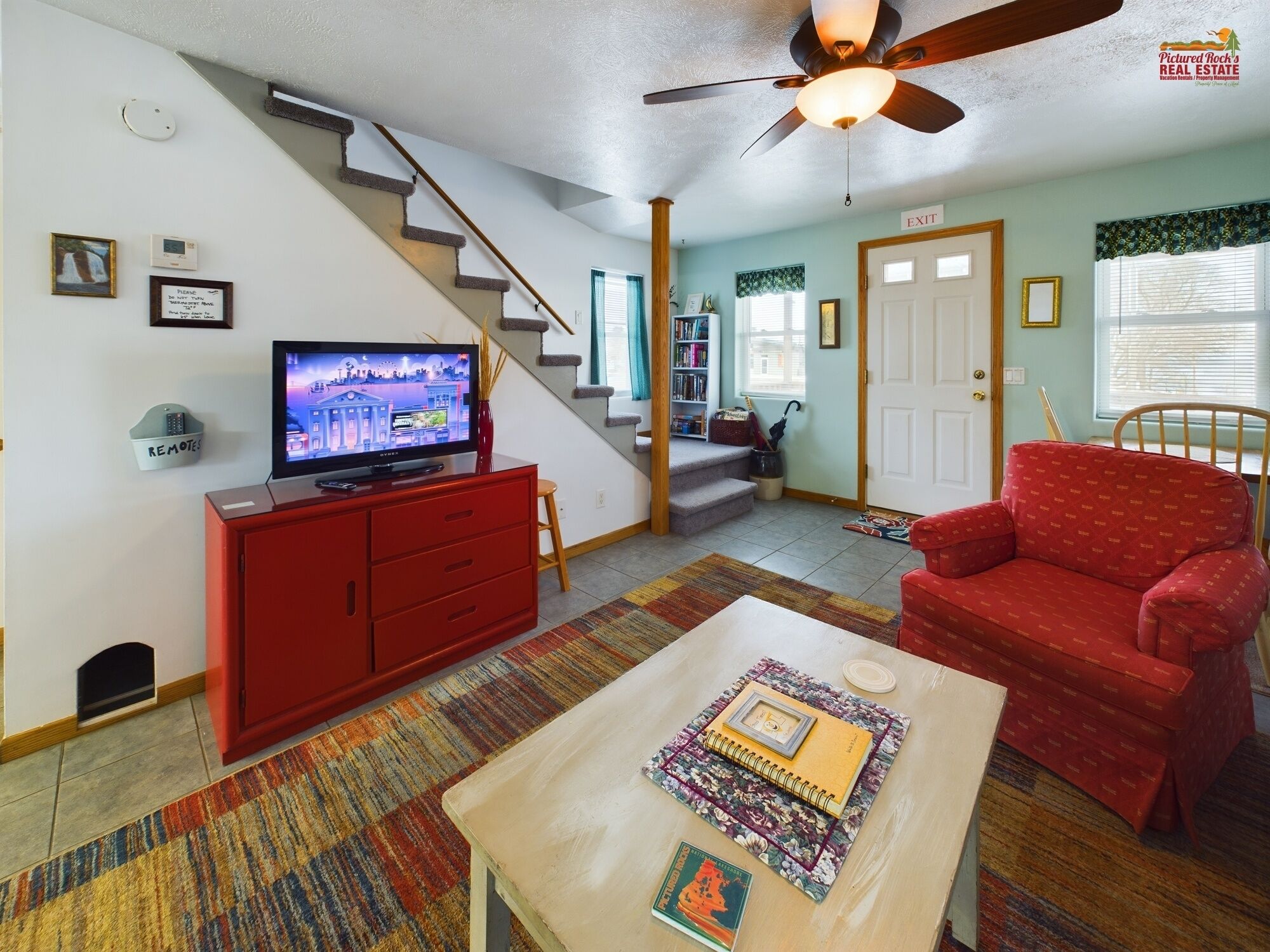 TV, DVD player, books