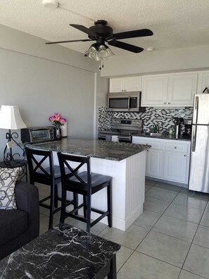 Fridge, microwave, oven, stovetop - Daytona Beach Oceanfront 1BR Condo, Stunning Views, Pool Open, (Daytona Beach)