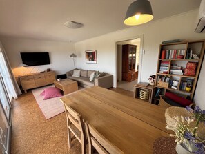 Smart TV, DVD player, livros, videoteca