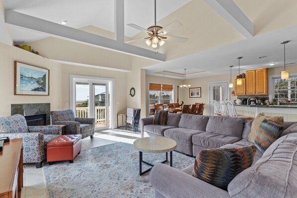 Smart TV, fireplace, DVD player, books