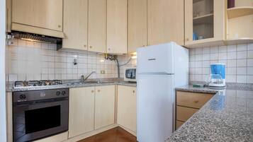 Frigorífico, microondas, horno y placa de cocina