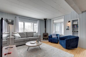 Televisio, kirjoja, työhuone