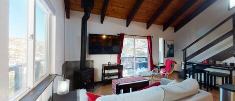 Televisor, llar de foc i llibres