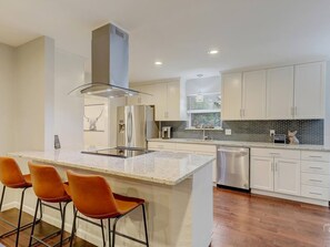 Fridge, microwave, oven, stovetop - Stylish 4BR Dallas Ranch in Chapel Downs, 2,500 sqft, 2 living areas, gourmet kitchen, game-friendly layout, fenced yard, covered patio, and 2-car garage. Centrally located near DART, trails, shopping, dining, and all major Dallas attractions (Dallas)