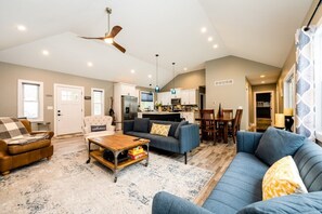 TV, fireplace, foosball, table tennis