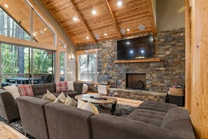 Smart TV, fireplace, DVD player, books