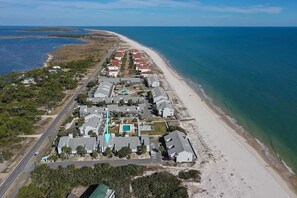 On the beach, sun loungers