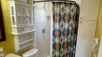 Shower, towels, toilet paper