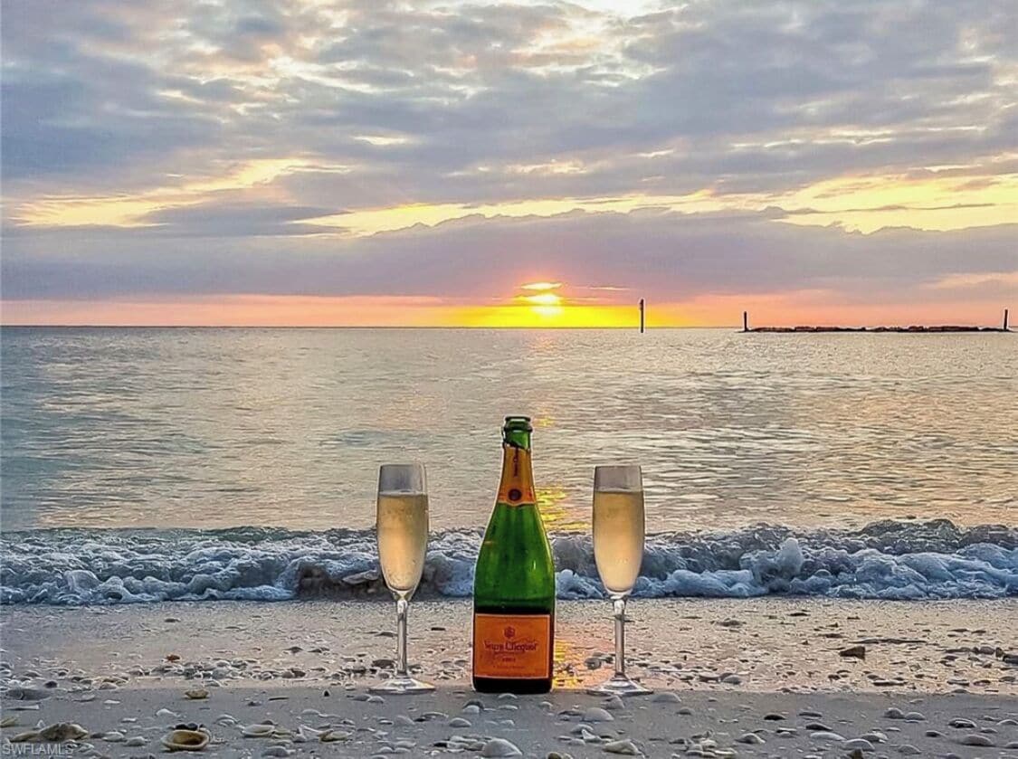 On the beach, sun loungers, beach towels