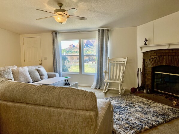 Smart TV, fireplace, video games, stereo