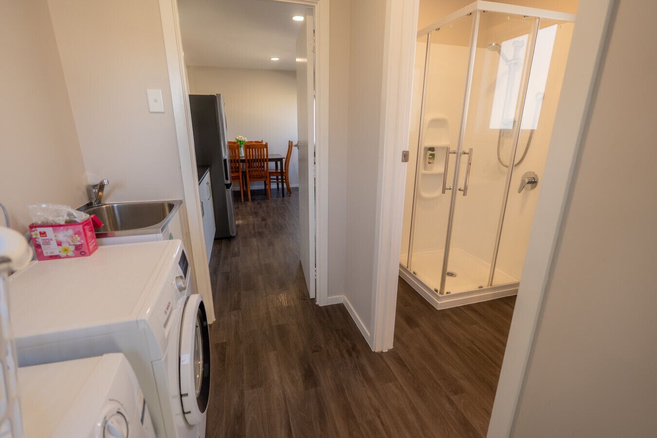 Hair dryer, towels, toilet paper