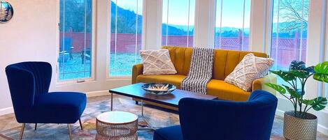 Smart TV, fireplace, foosball, table tennis