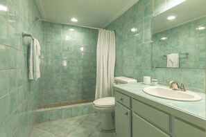 Douche, serviettes fournies, savon, papier de toilette