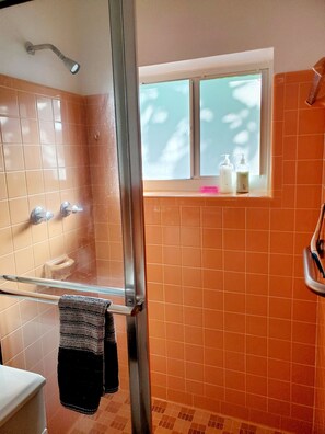 Douche, sèche-cheveux, serviettes fournies, papier toilette