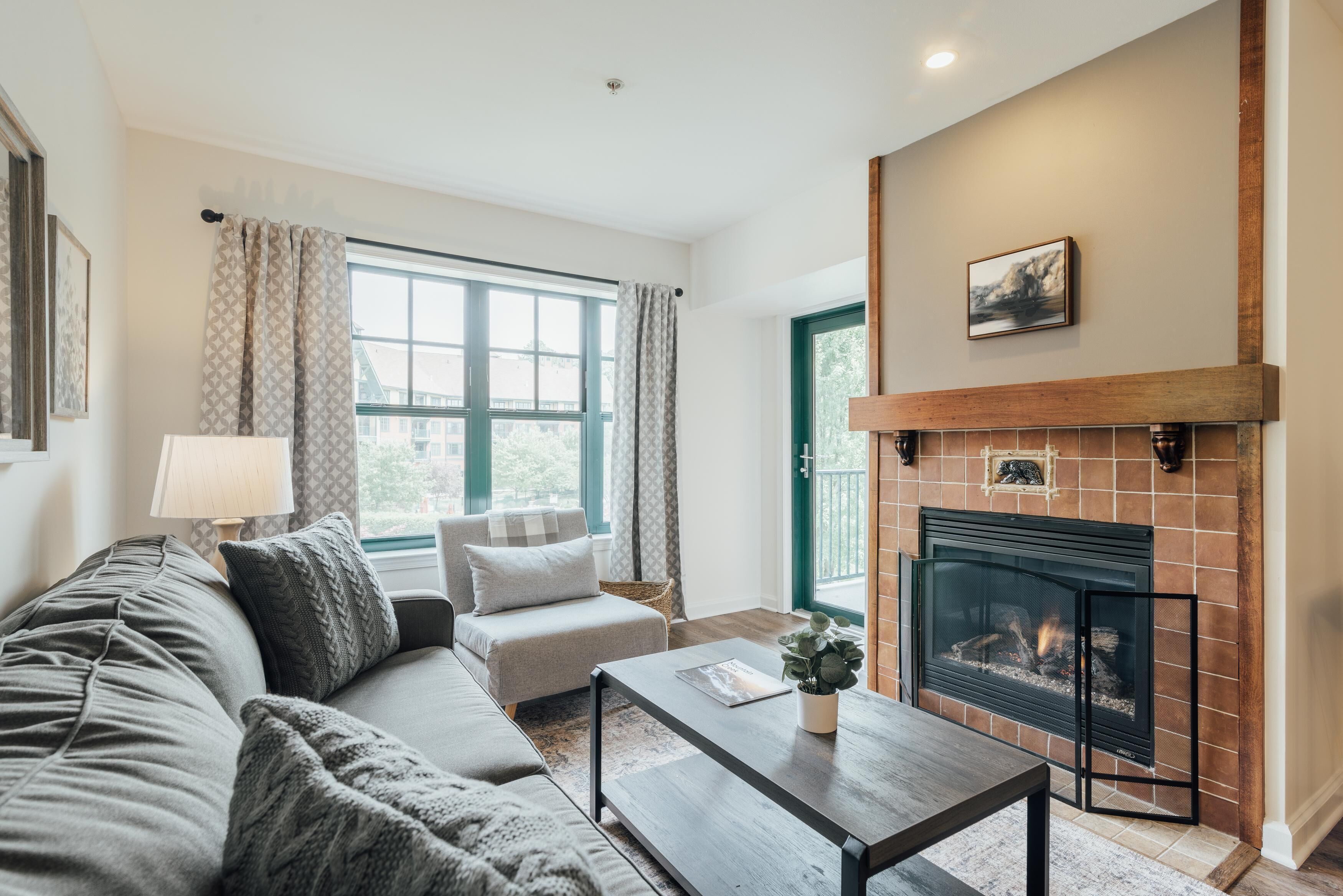 Smart TV, fireplace, foosball