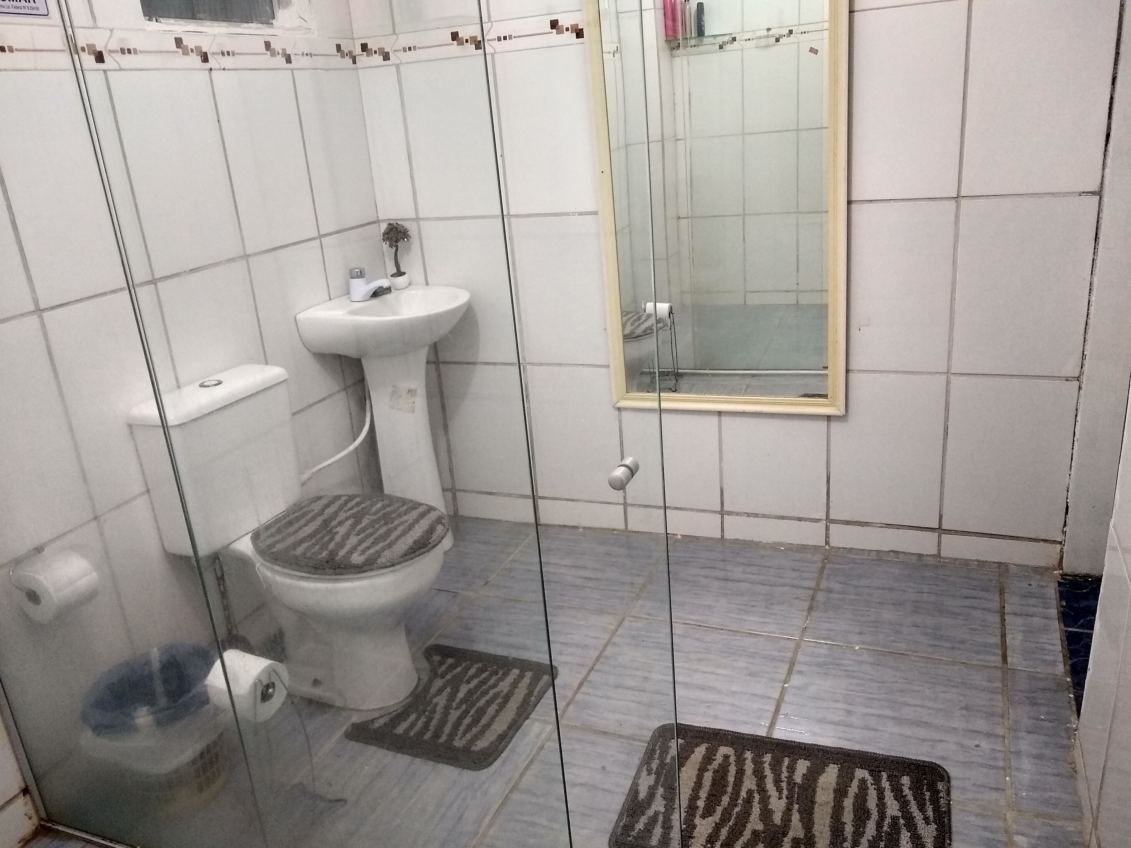 Chuveiro, secador de cabelo, toalhas de banho 