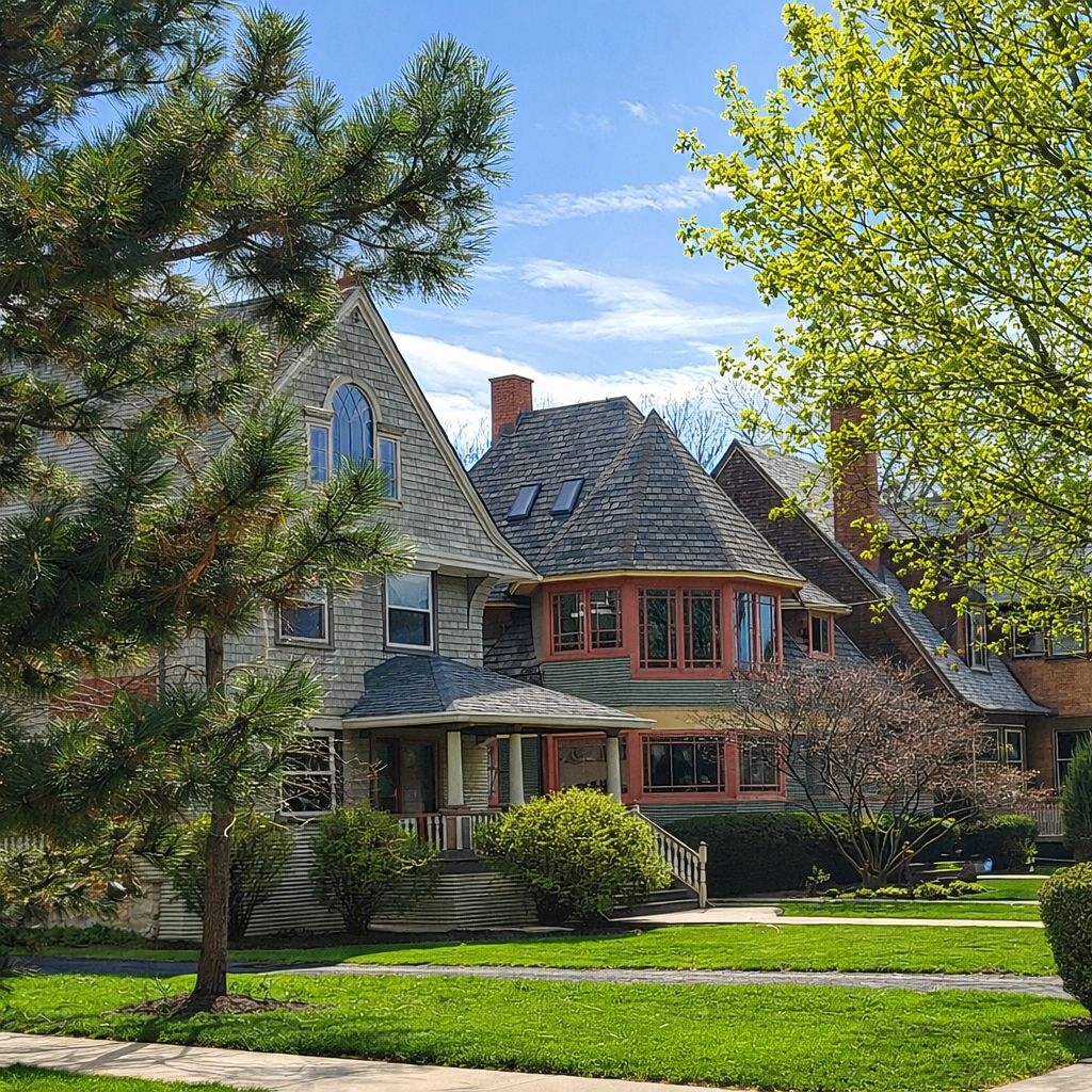 The so called Frank Lloyd Wright Bootleg Houses are just next door on Chicago Avenue.