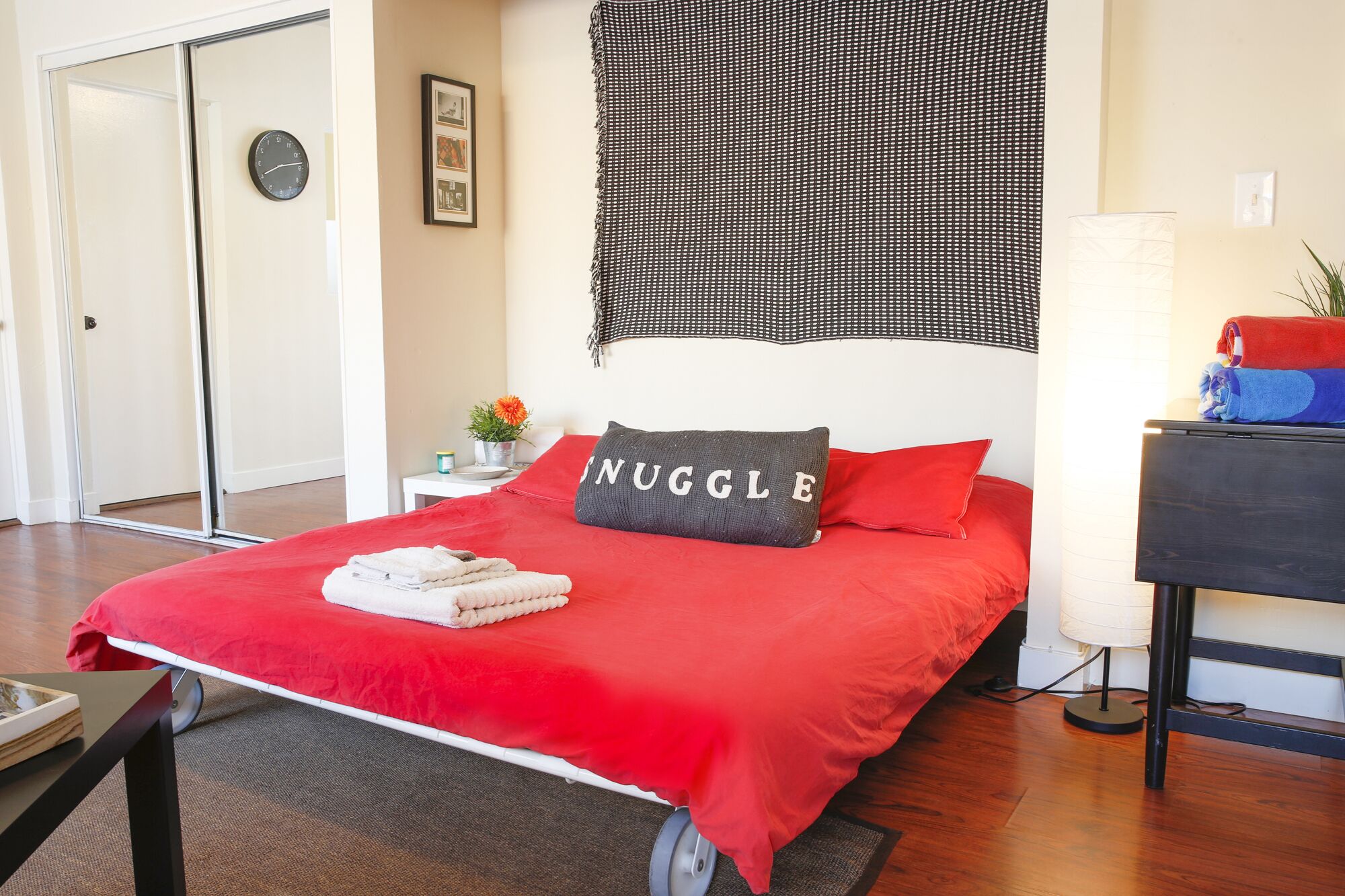 1 bedroom, desk, iron/ironing board, travel crib