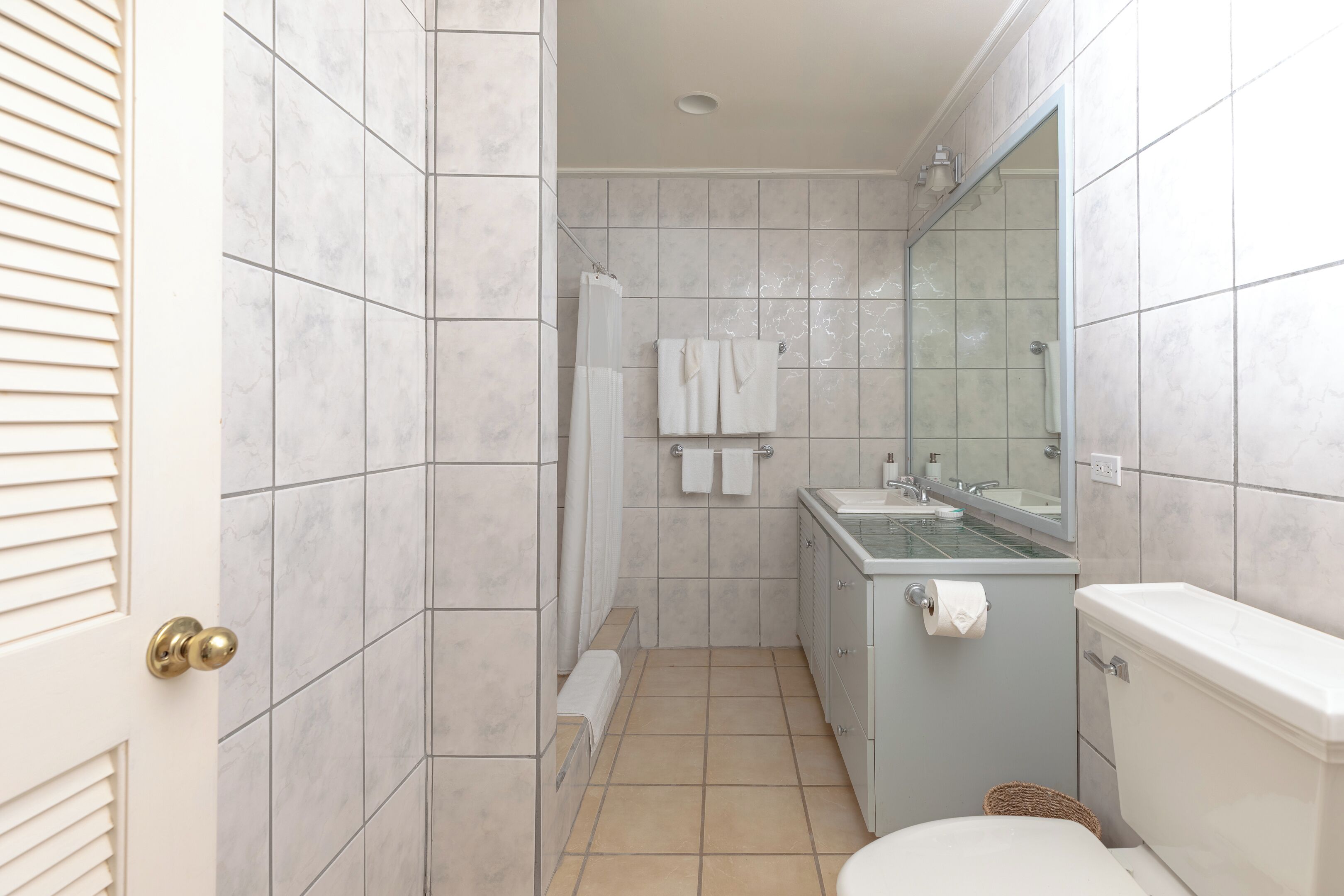 シャワー、タオル、石鹸、トイレットペーパー