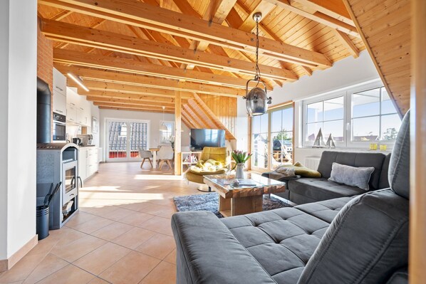 TV, fireplace - Zum Fährmann 2 Whg. 3 OG - modern high-quality vacation apartment in Pruchten (Pruchten)