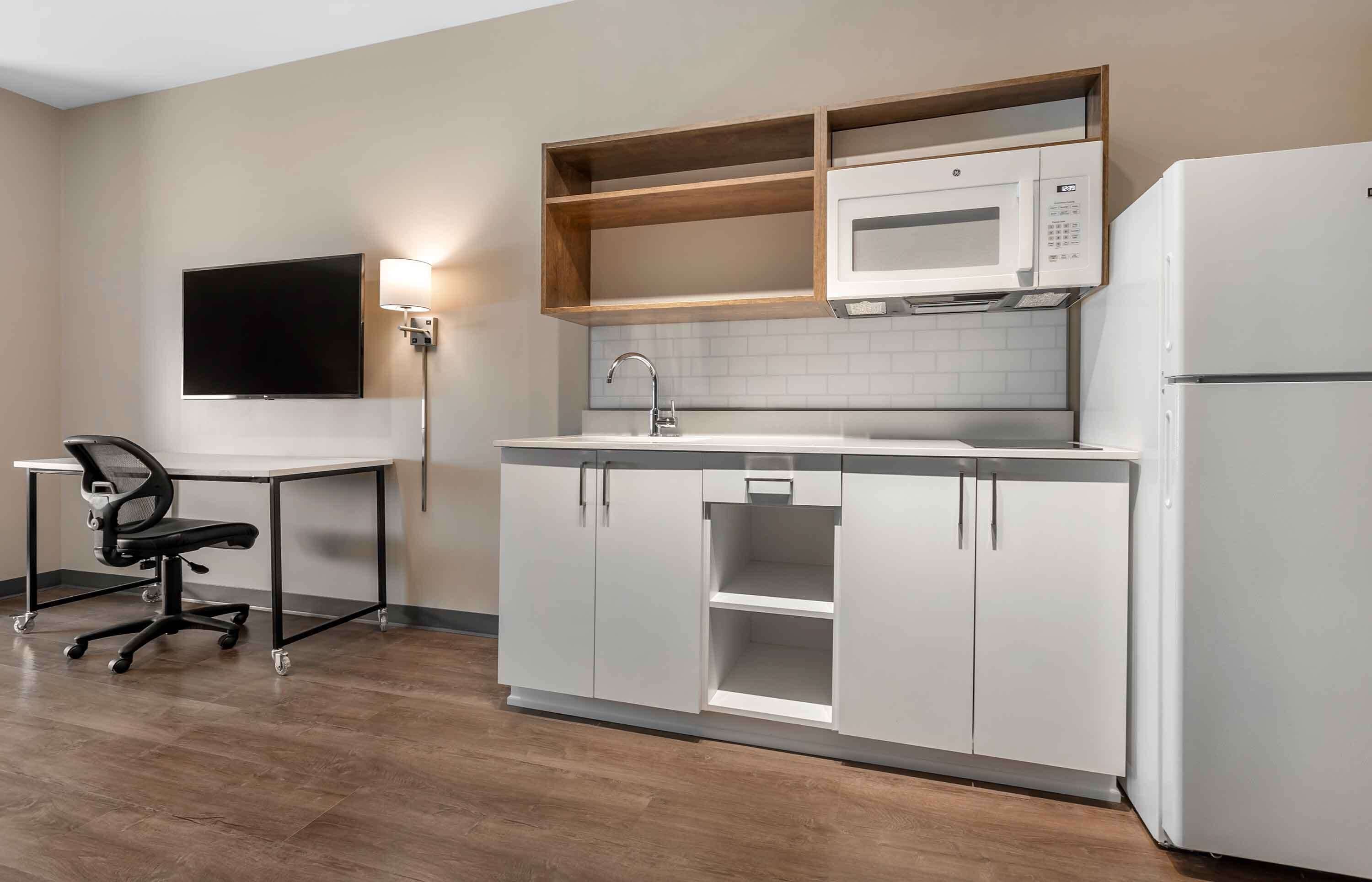 standard studio, 1 king bed, non smoking, refrigerator & microwave | laptop workspace, iron/ironing board, bed sheets