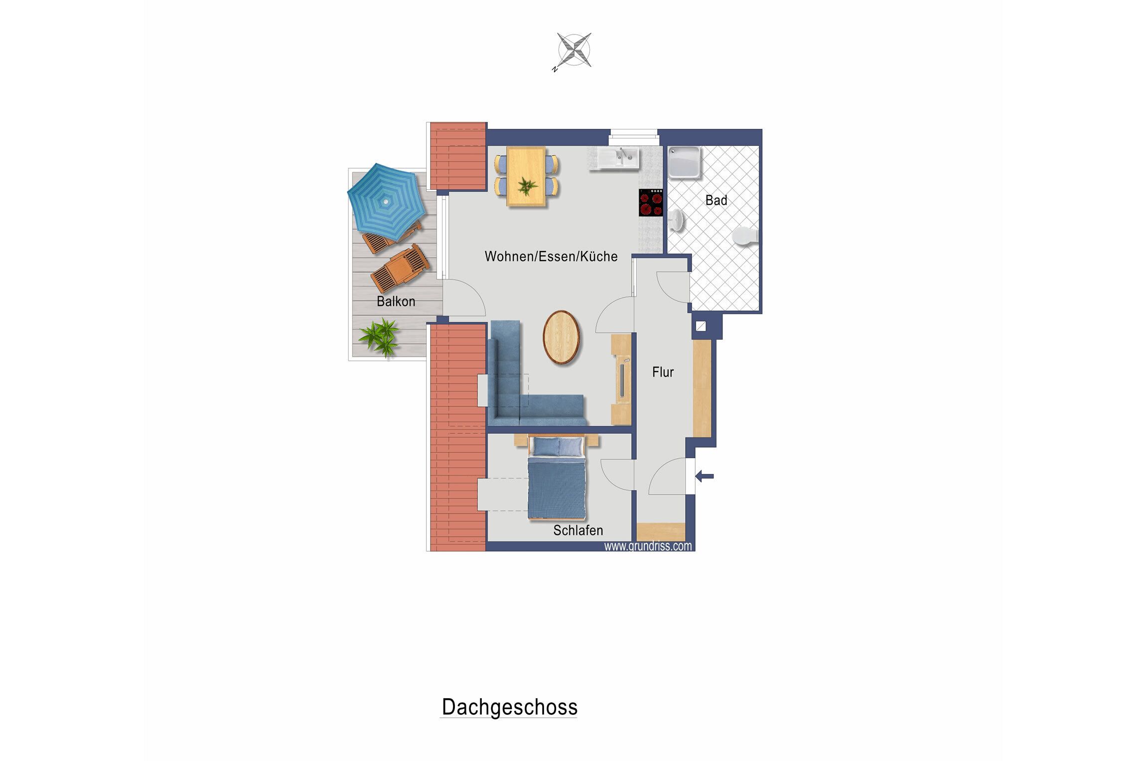 A 2D floor plan of a house with labeled rooms including a living room, kitchen, bathroom, and bedroom.