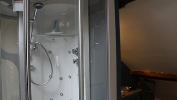 Shower, hair dryer, toilet paper