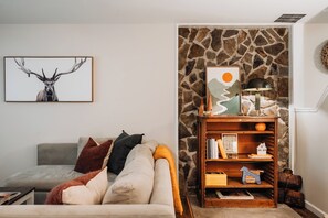 Smart TV, fireplace, video games, books