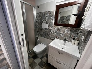 Regadera, secadora de cabello, bidet, toallas 